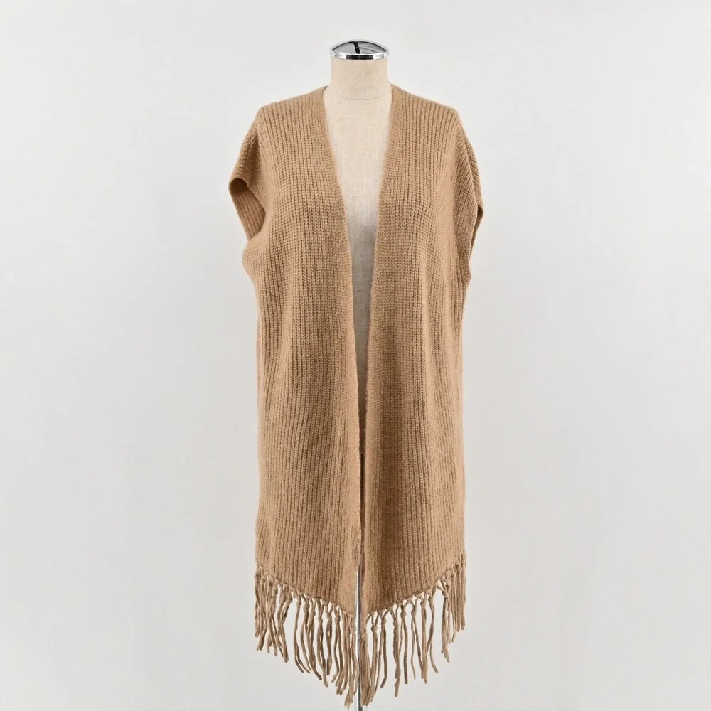 Calypso St Barth Fringe Cardigan Womens Size XS Tan Wool Alpaca Boho Rabbit Hair